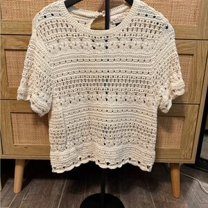 Universal Thread Crochet Short Sleeve Knit Top - Cream